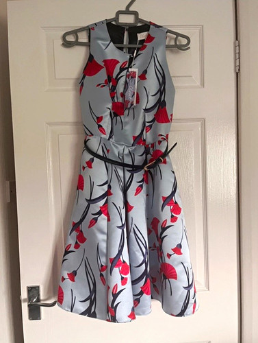 Pale blue satin floral - &,